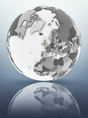 İrlanda bayrağı yüzeyinde yansıtan dünya üzerinde. 3D çizim.