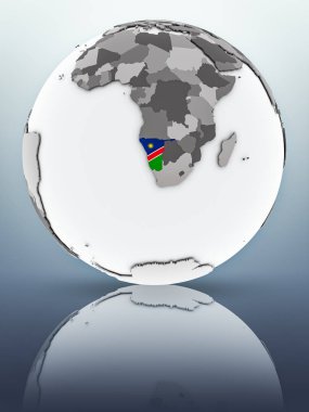 Namibya yüzeyinde yansıtan dünya üzerinde bayrak ile. 3D çizim.