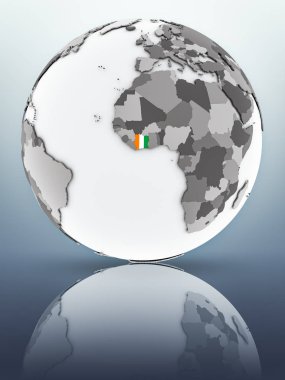 Fildişi Sahili bayrağı yüzeyinde yansıtan dünya üzerinde. 3D çizim.