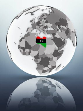 Libya bayrağı yüzeyinde yansıtan dünya üzerinde. 3D çizim.