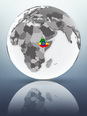 Etiyopya bayrağı yüzeyinde yansıtan dünya üzerinde. 3D çizim.