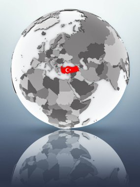 Türkiye Dünya yüzeyinde yansıtan bayrağı ile. 3D çizim.