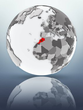 Fas yüzeyinde yansıtan dünya üzerinde bayrak ile. 3D çizim.