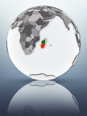 Madagaskar bayrağı yüzeyinde yansıtan dünya üzerinde. 3D çizim.