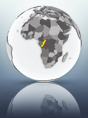 Kongo yüzeyinde yansıtan dünya üzerinde bayrak ile. 3D çizim.