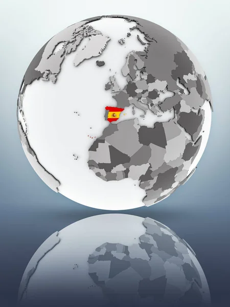 Spanien Med Flagga Globe Reflektera Över Ytan Illustration — Stockfoto