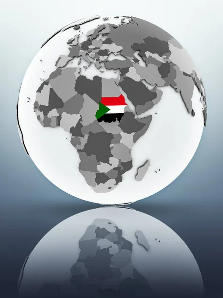 Sudan Con Bandiera Sul Globo Che Riflette Sulla Superficie Illustrazione — Foto Stock