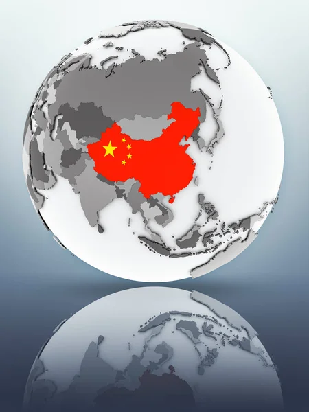 China Com Bandeira Globo Refletindo Superfície Ilustração — Fotografia de Stock