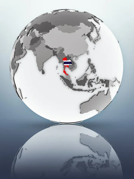 Thailandia Con Bandiera Sul Globo Che Riflette Sulla Superficie Illustrazione — Foto Stock