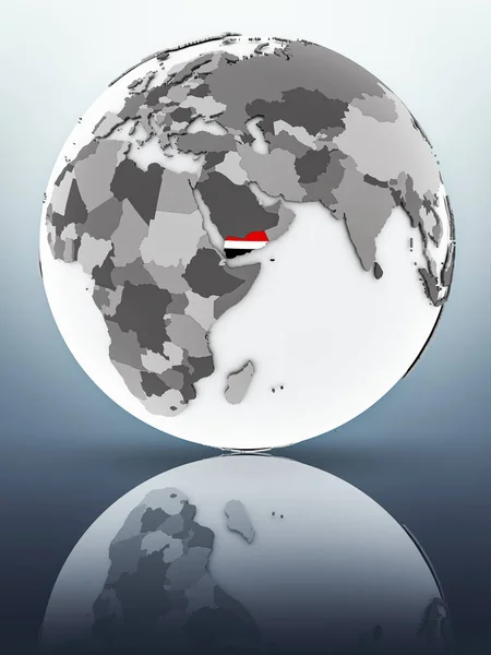 表面に反映して地球に旗とイエメン イラストレーション — ストック写真