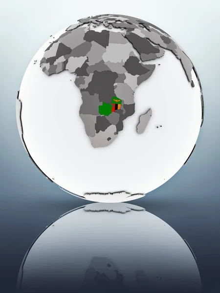 Zambia Med Flagga Globe Reflektera Över Ytan Illustration — Stockfoto