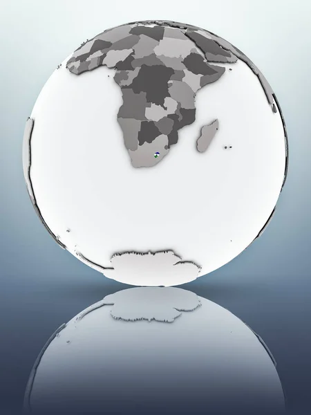 Lesotho Flag Globe Reflecting Surface Illustration — Stock Photo, Image
