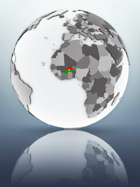 Burkina Faso Avec Drapeau Sur Globe Réfléchissant Sur Surface Illustration — Photo