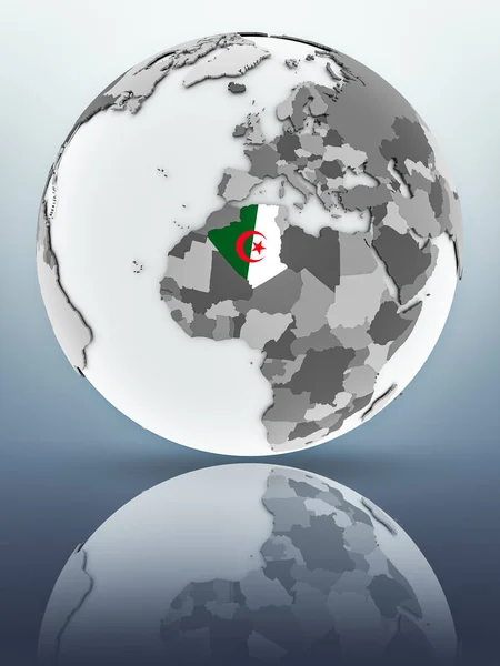 Algeria Flag Globe Reflecting Surface Illustration — Stock Photo, Image