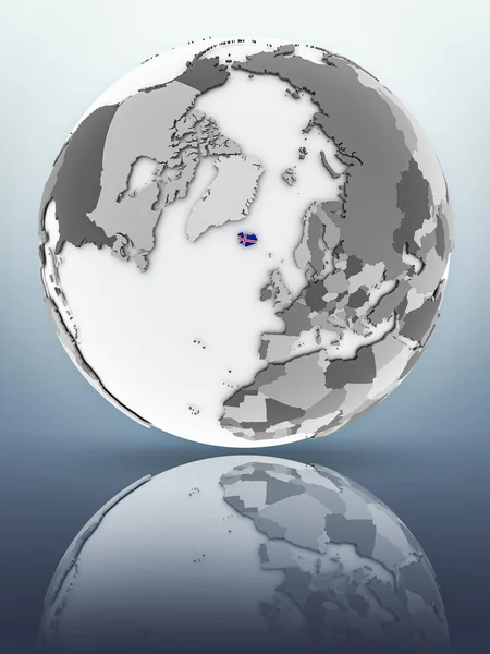 Island Mit Flagge Auf Globus Die Sich Auf Der Oberfläche — Stockfoto