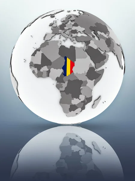 Tchad Med Flagga Globe Reflektera Över Ytan Illustration — Stockfoto