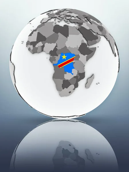 Repubblica Democratica Del Congo Con Bandiera Sul Globo Che Riflette — Foto Stock