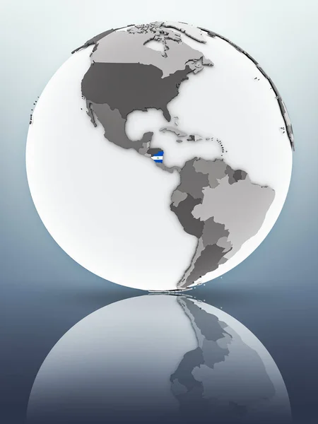 Nicaragua Med Flagga Globe Reflektera Över Ytan Illustration — Stockfoto