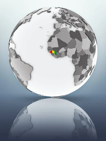 Guinea Flag Globe Reflecting Surface Illustration — Stock Photo, Image