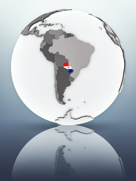 Paraguay Con Bandiera Sul Globo Che Riflette Sulla Superficie Illustrazione — Foto Stock