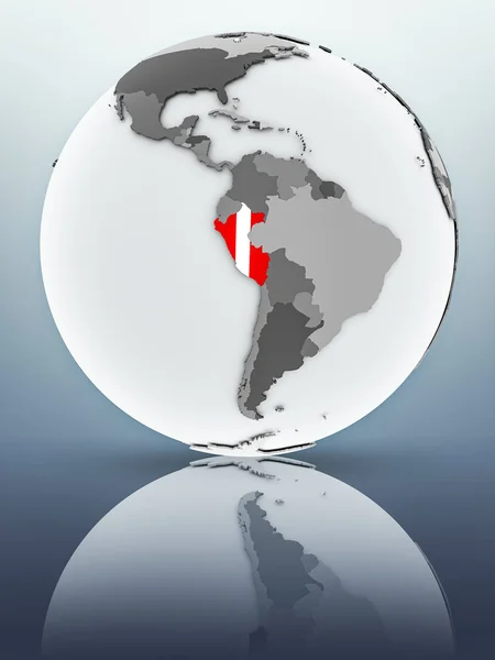 Peru Tükröző Felületen Globe Zászló Illusztráció — Stock Fotó