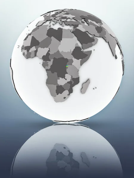 Rwanda Med Flagga Globe Reflektera Över Ytan Illustration — Stockfoto