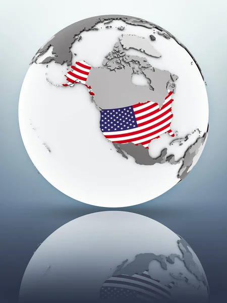 Usa Med Flagga Globe Reflektera Över Ytan Illustration — Stockfoto