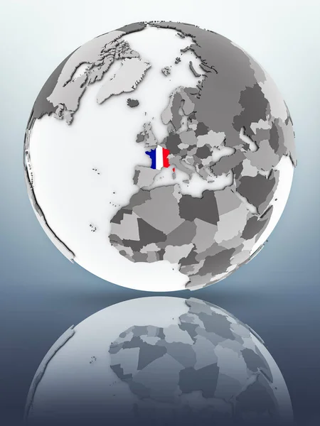 Γαλλία Σημαία Πλανήτη Αντανακλώντας Στην Επιφάνεια Απεικόνιση — Φωτογραφία Αρχείου