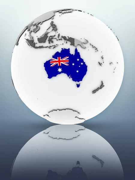 澳洲与旗子在地球反射在表面 — 图库照片
