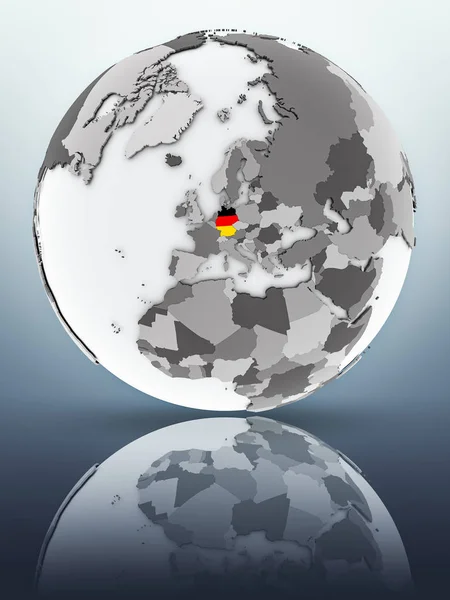 Tyskland Med Flagga Globe Reflektera Över Ytan Illustration — Stockfoto