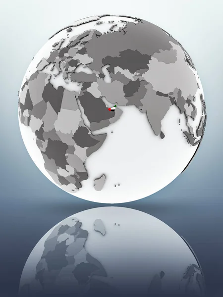 Spojené Arabské Emiráty Vlajkou Zeměkouli Odráží Povrchu Obrázek — Stock fotografie