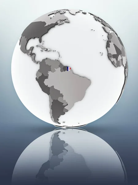 Franska Guyana Med Flagga Globe Reflektera Över Ytan Illustration — Stockfoto