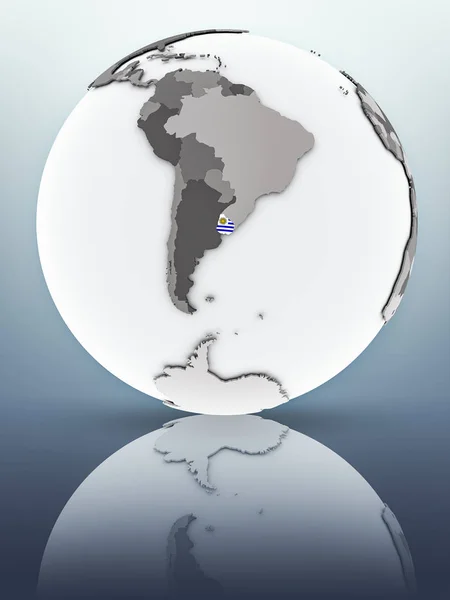 Uruguay Tükröző Felületen Globe Zászló Illusztráció — Stock Fotó