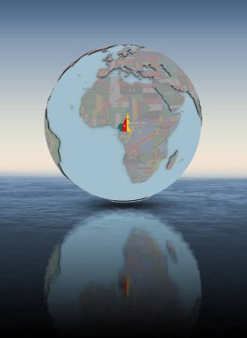 Kamerun Dünya yukarıda su yüzeyi üzerinde ulusal bayrak ile. 3D çizim.