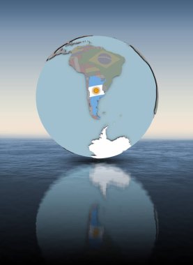 Arjantin Ulusal bayrağını su yüzeyi üzerinde küre ile. 3D çizim.