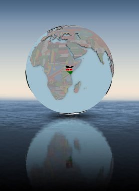 Kenya Ulusal bayrağını su yüzeyi üzerinde küre ile. 3D çizim.