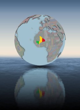Mali dünya yukarıda su yüzeyi üzerinde ulusal bayrak ile. 3D çizim.
