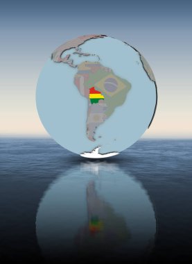 Bolivya dünya yukarıda su yüzeyi üzerinde ulusal bayrak ile. 3D çizim.