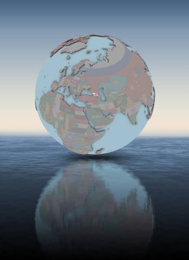 Gürcistan ile dünya su yüzeyi üzerinde Ulusal bayrağını. 3D çizim.