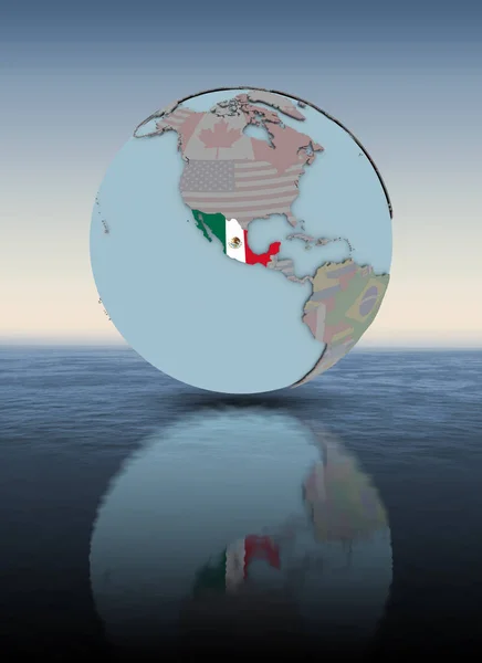 Mexikó Nemzeti Zászló Földgömb Fölött Víz Felszínén Illusztráció — Stock Fotó