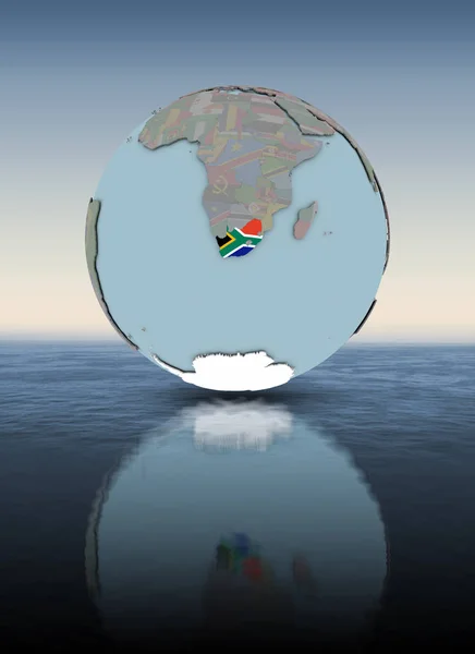 África Sul Com Bandeira Nacional Globo Acima Superfície Água Ilustração — Fotografia de Stock