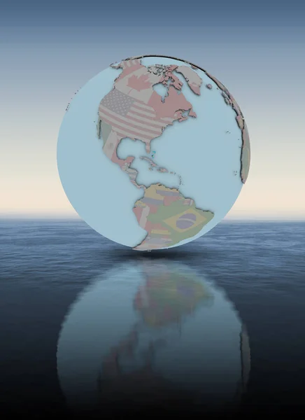 Bahamas National Flag Globe Water Surface Illustration — Stock Photo, Image