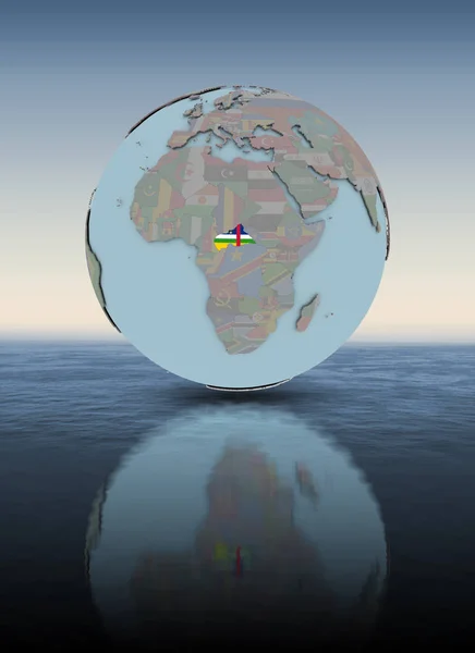 水表面の上の世界の国旗と中央アフリカ イラストレーション — ストック写真