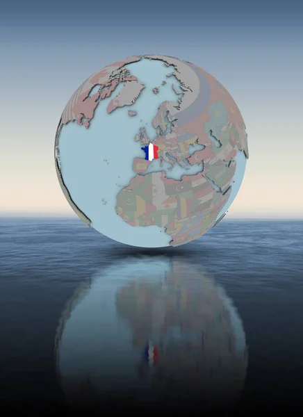 França Com Bandeira Nacional Globo Acima Superfície Água Ilustração — Fotografia de Stock