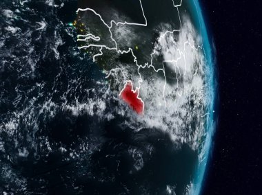 Liberya Planet Earth görünür ülke sınırları ile gece uzaydan. 3D çizim. Nasa tarafından döşenmiş bu görüntü unsurları.
