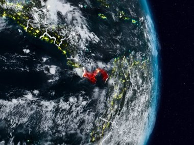 Panama Planet Earth görünür ülke sınırları ile gece uzaydan. 3D çizim. Nasa tarafından döşenmiş bu görüntü unsurları.