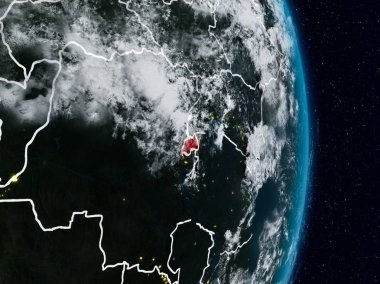 Ruanda Planet Earth görünür ülke sınırları ile gece uzaydan. 3D çizim. Nasa tarafından döşenmiş bu görüntü unsurları.