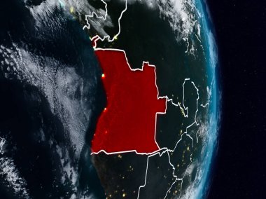 Angola Planet Earth görünür ülke sınırları ile gece uzaydan. 3D çizim. Nasa tarafından döşenmiş bu görüntü unsurları.