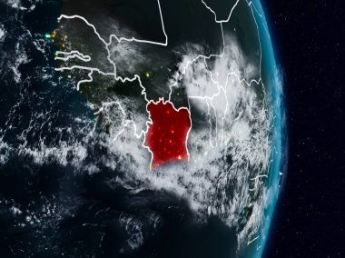 Fildişi Sahili Planet Earth görünür ülke sınırları ile gece uzaydan. 3D çizim. Nasa tarafından döşenmiş bu görüntü unsurları.