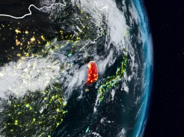 Güney Kore Planet Earth görünür ülke sınırları ile gece uzaydan. 3D çizim. Nasa tarafından döşenmiş bu görüntü unsurları.